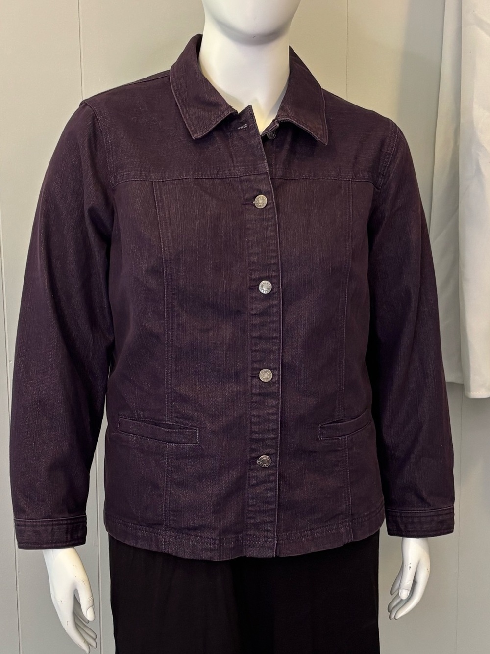 CJ Banks Plum Button-Front Jean Jacket